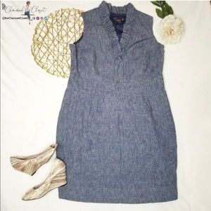 Linen denim dress ruffle collar